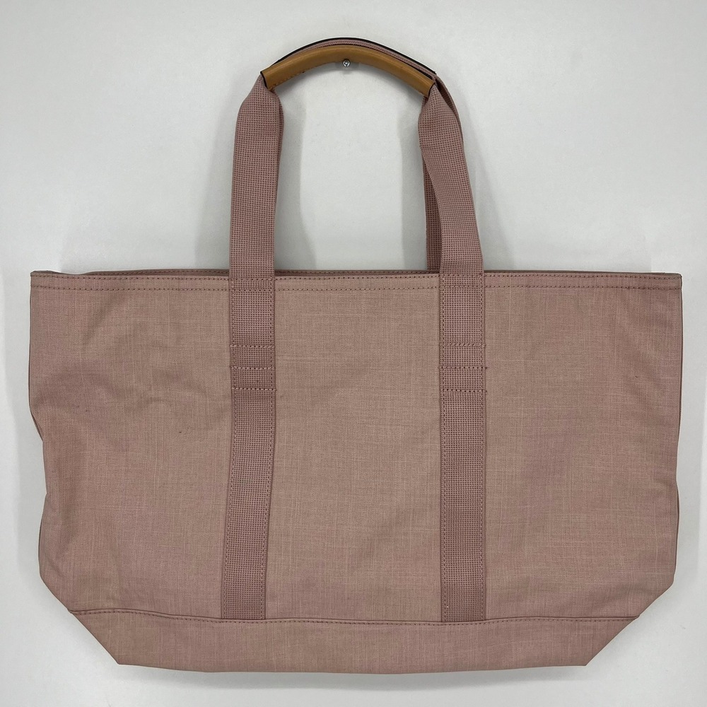 Banana Republic Mauve Pink Canvas Zip Top Tote Bag with Leather Handle Accents - Picture 7 of 12